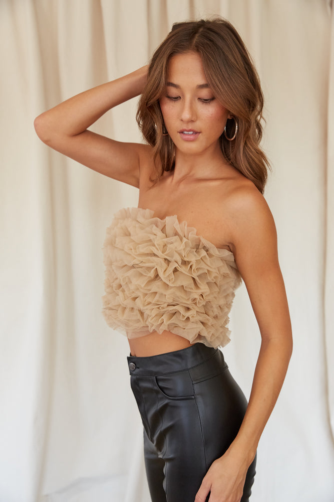 ruffles mini top in beige - sorority - themed nights - girls night - date night